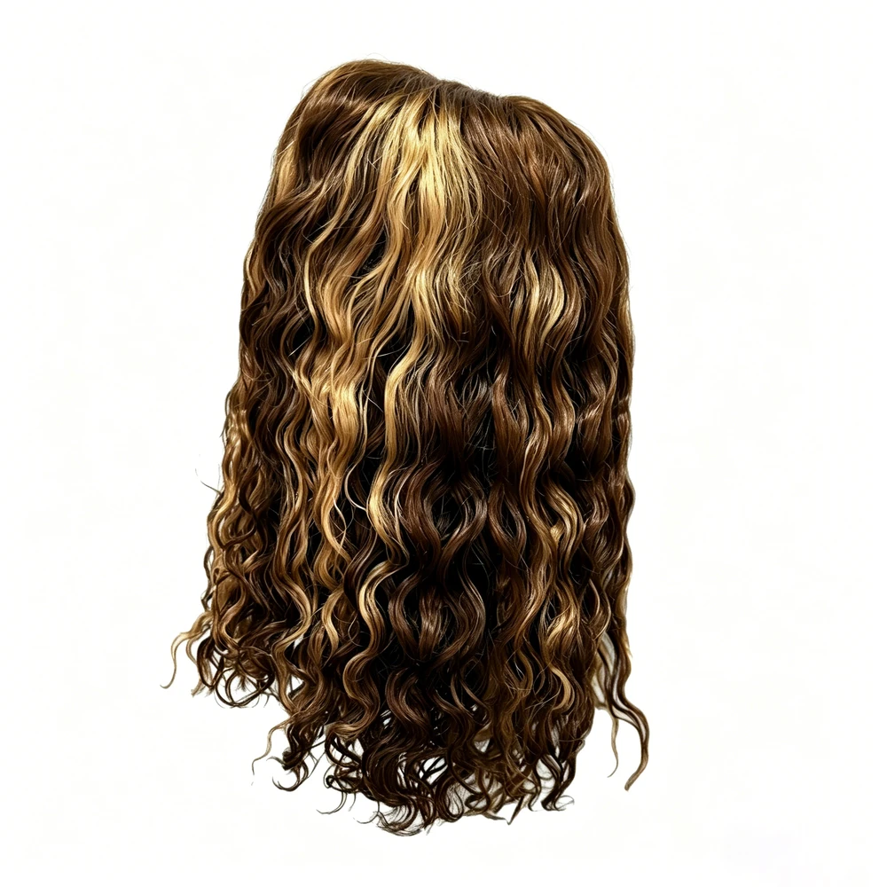 Full Hand-Tied Human Hair Wig Long Curly Wig