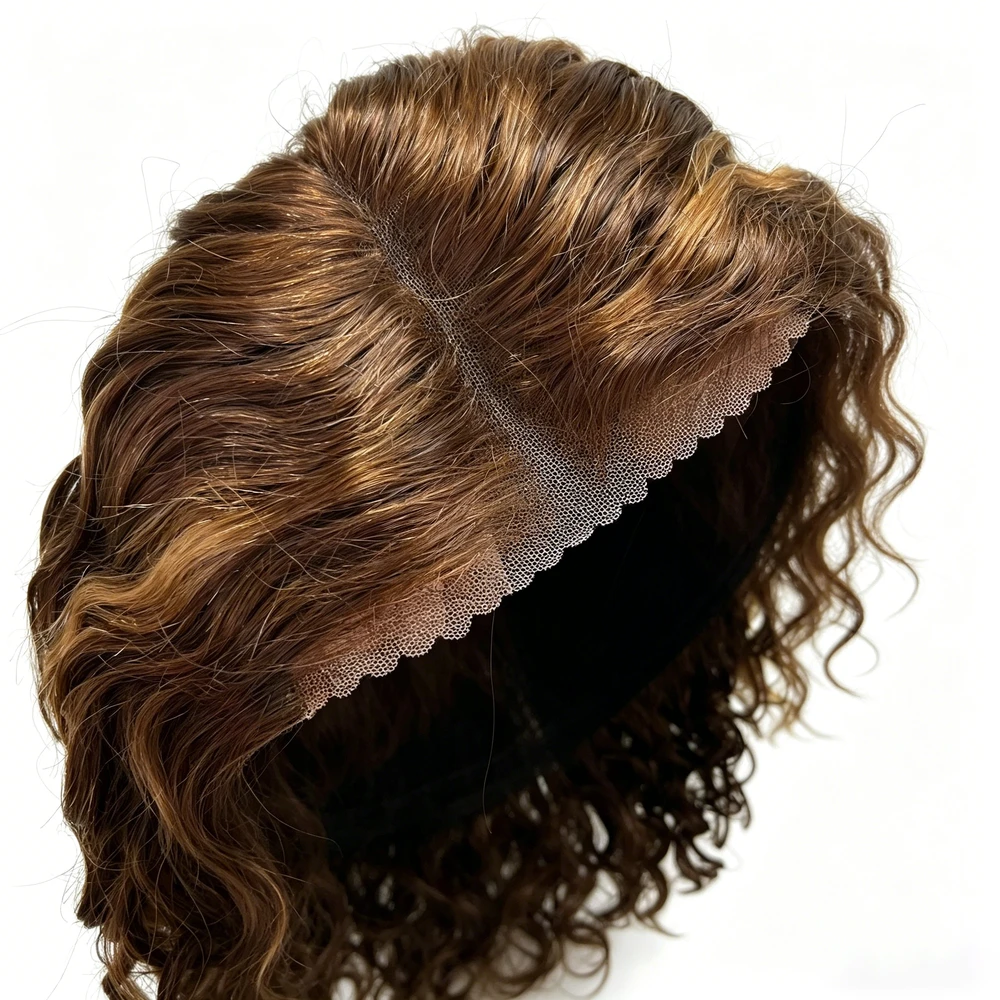 Full Hand-Tied Human Hair Wig Long Curly Wig